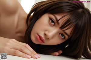 A woman in a blue lingerie leaning against a window.