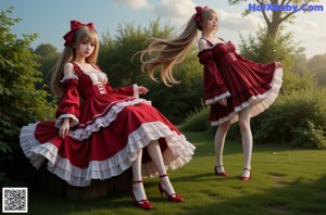 a sexy asian woman in a red and white dress