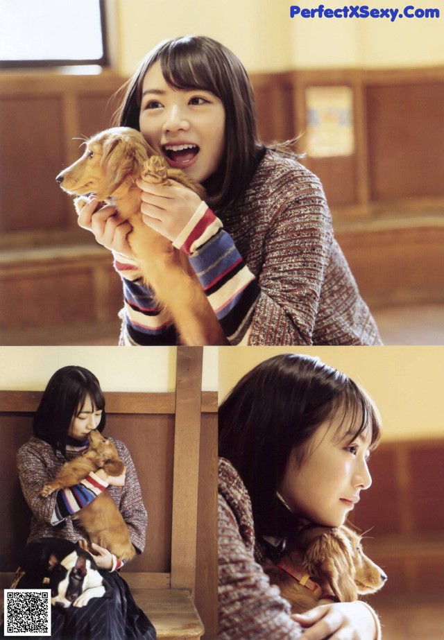 A woman sitting on a bench holding a dog.