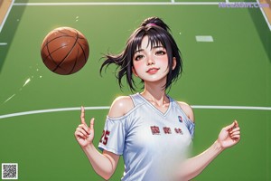 A woman holding a basketball on a basketball court.