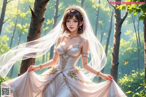 A woman in a wedding dress posing for a picture.
