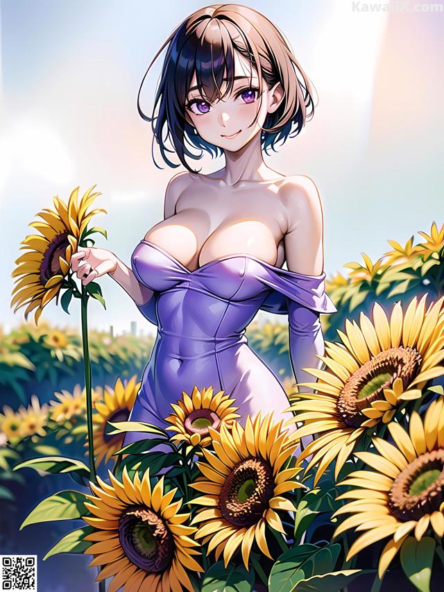 Hentai - 华彩繁花 Set 2 20230602 Part 32 No.b9af34 A woman in a purple dress standing in a field of sunflowers.