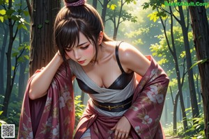 a nude woman in a kimono posing for the camera