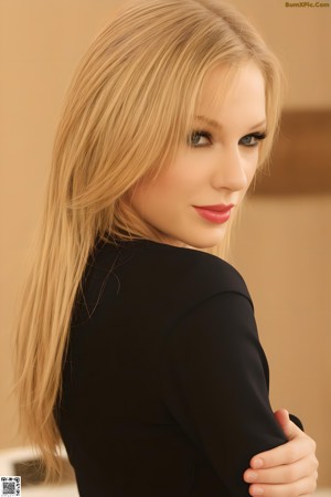 A woman sitting on top of a white couch wearing black stockings.